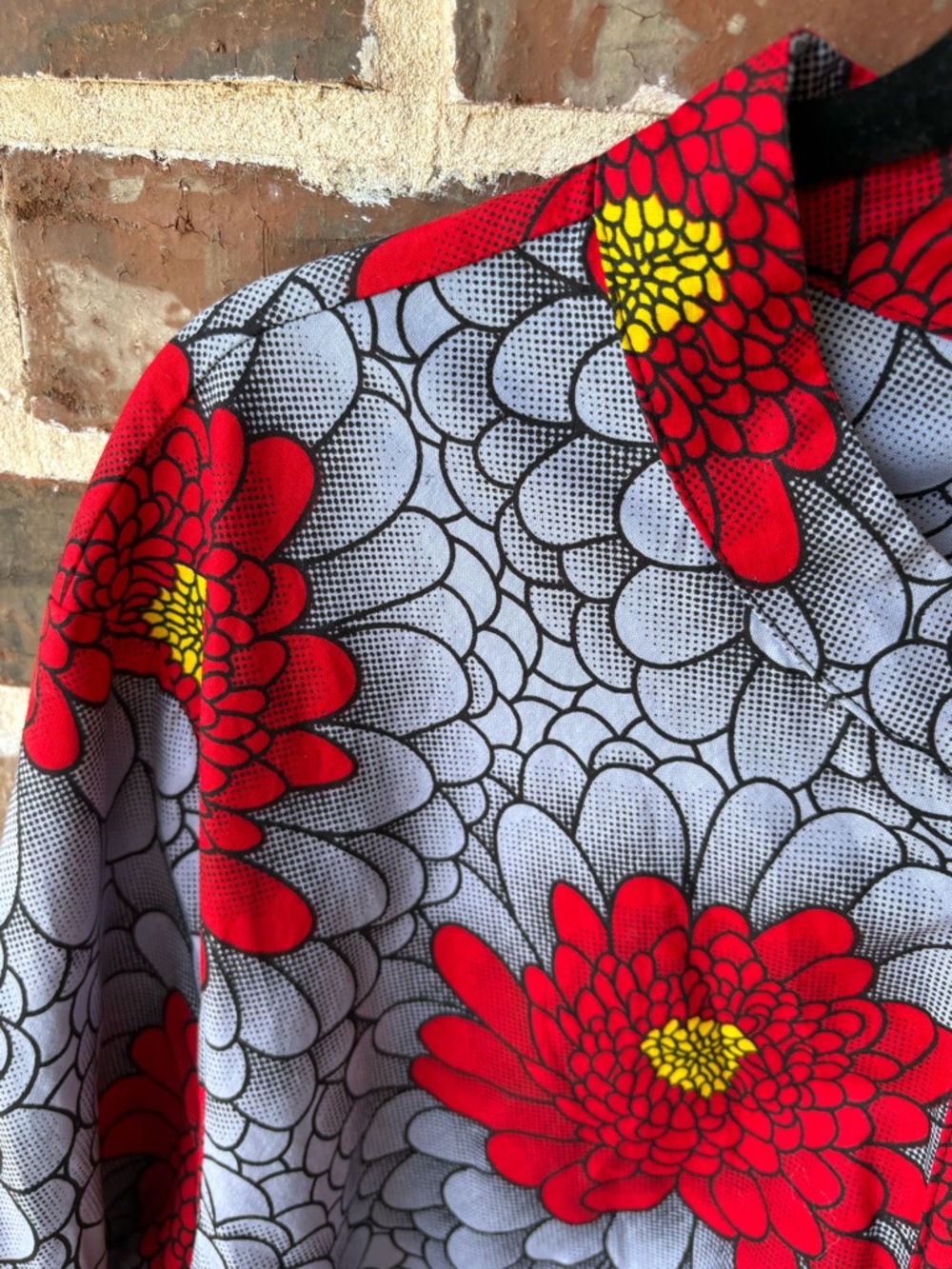 Zuri Kenya Gray-Blue Red Floral Shirt Dress Size 2X - Picture 4 of 11